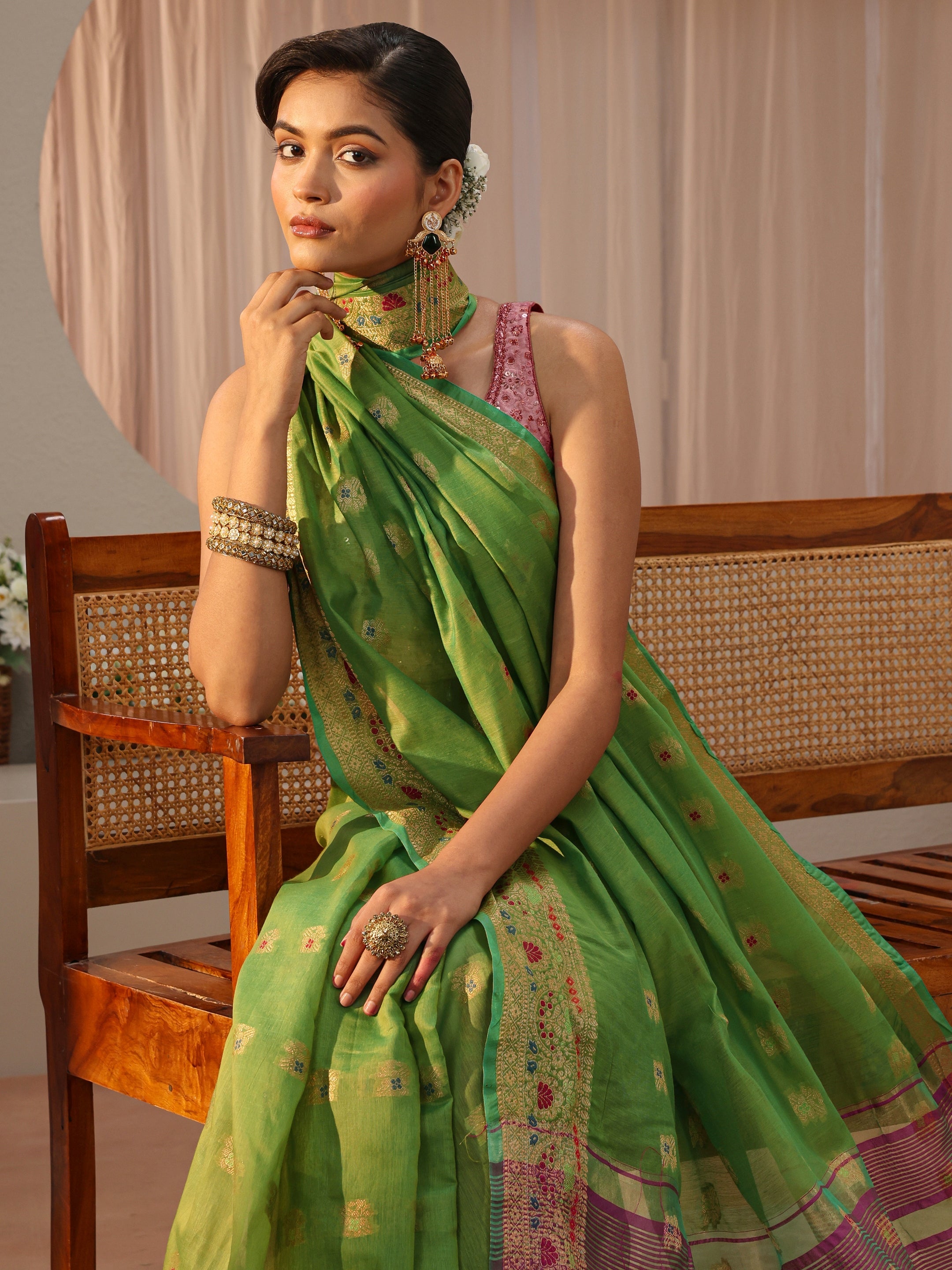 libas Green Jacquard Woven Design Silk Blend Saree-picture-34