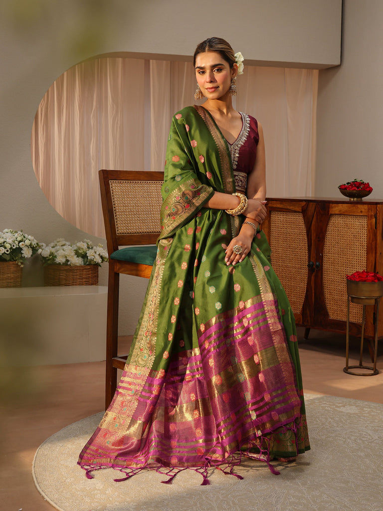 Libas Green Kanjeevaram Silk Blend Saree