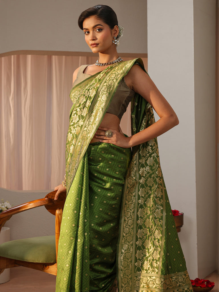 Libas Green Kanjeevaram Silk Blend Saree