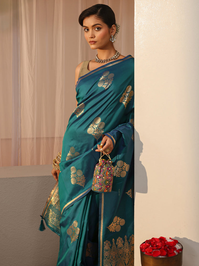 Libas Green Kanjeevaram Silk Blend Saree