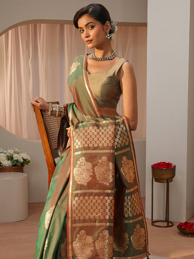 Libas Green Kanjeevaram Silk Blend Saree