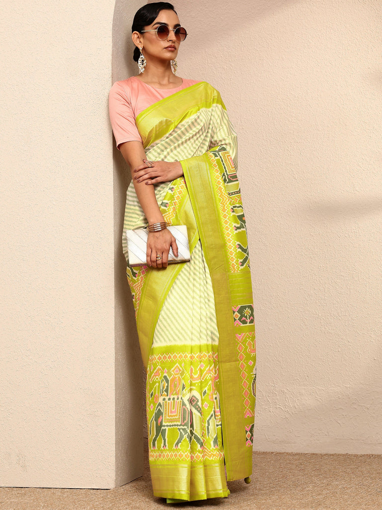 Libas Green Leheriya Printed Silk Blend Saree With Unstitched Blouse Piece