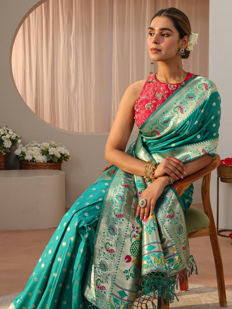 Libas Green Paithani Silk Blend Saree