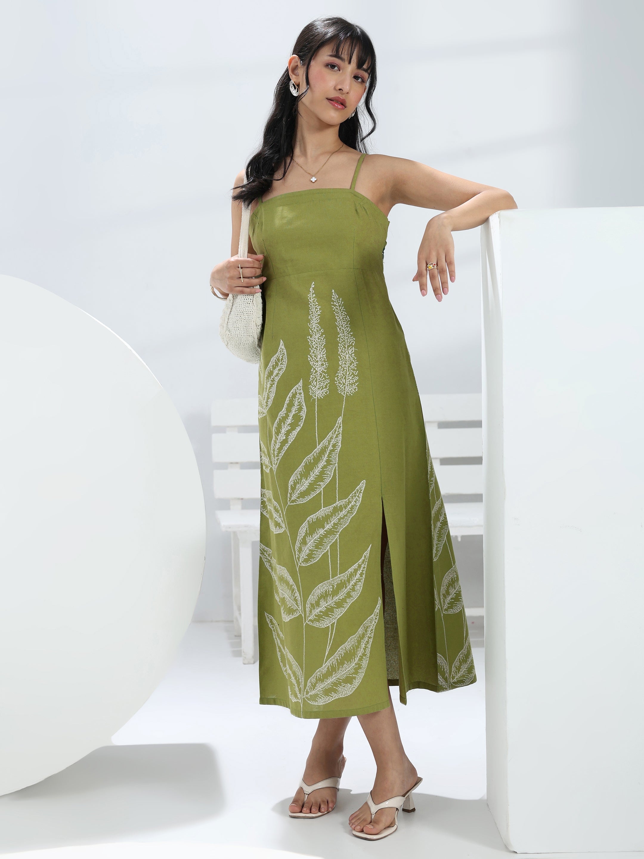 libas Green Printed A-Line Cotton One-Piece Dress-picture-43