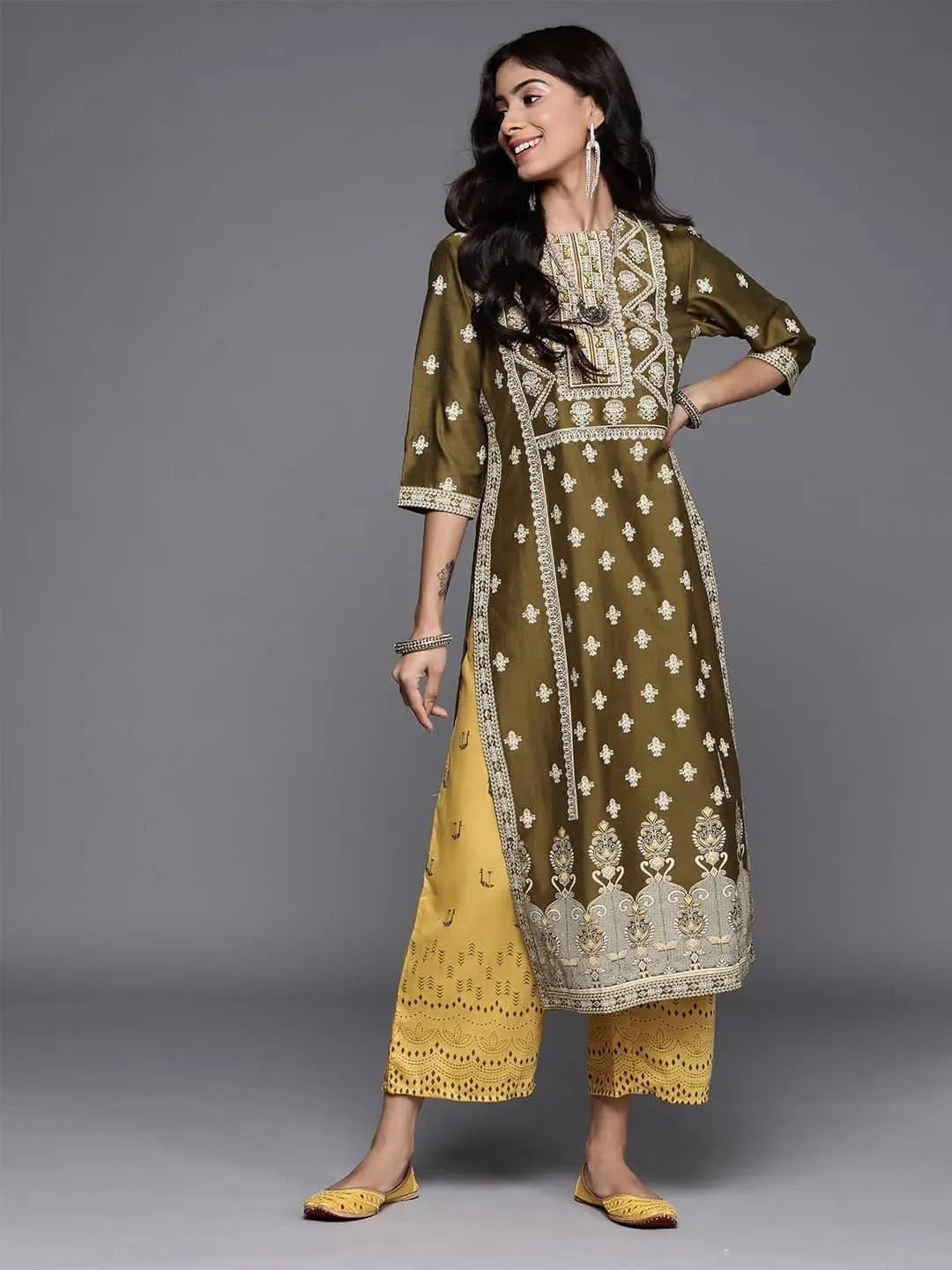 libas Green Printed Chanderi Silk Kurta-picture-56