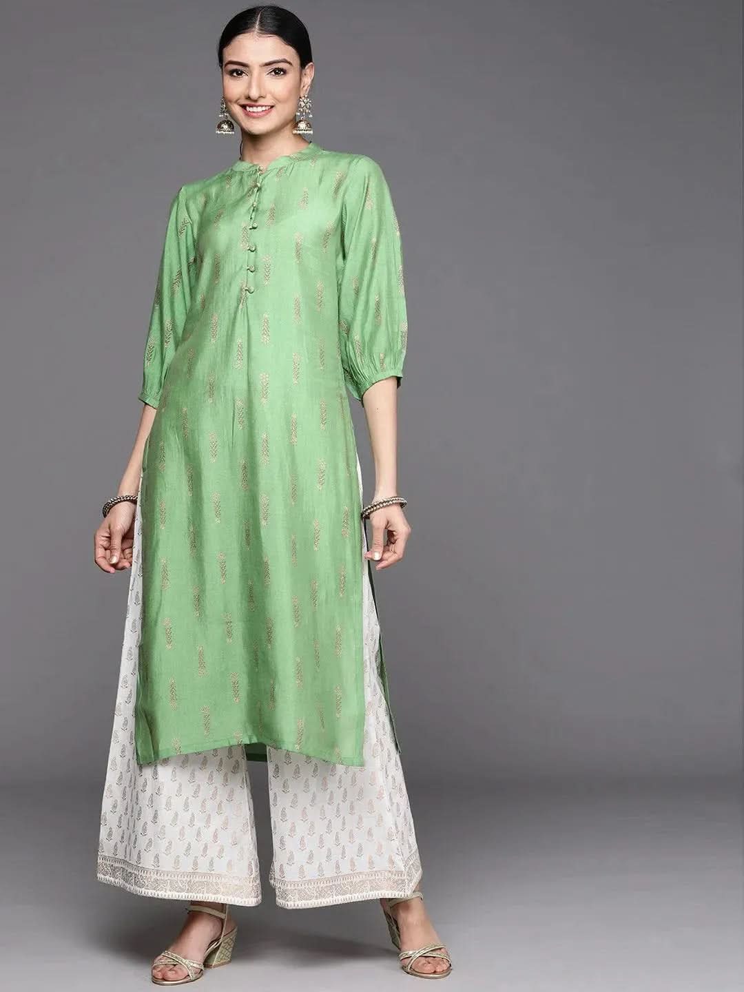 

Buy Green Printed Chanderi Silk Kurta - 23385O- | Libas Ethnic Wear Online