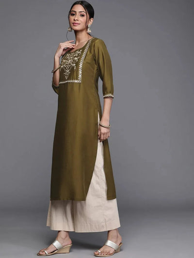 Green Printed Chanderi Silk Kurta - Libas