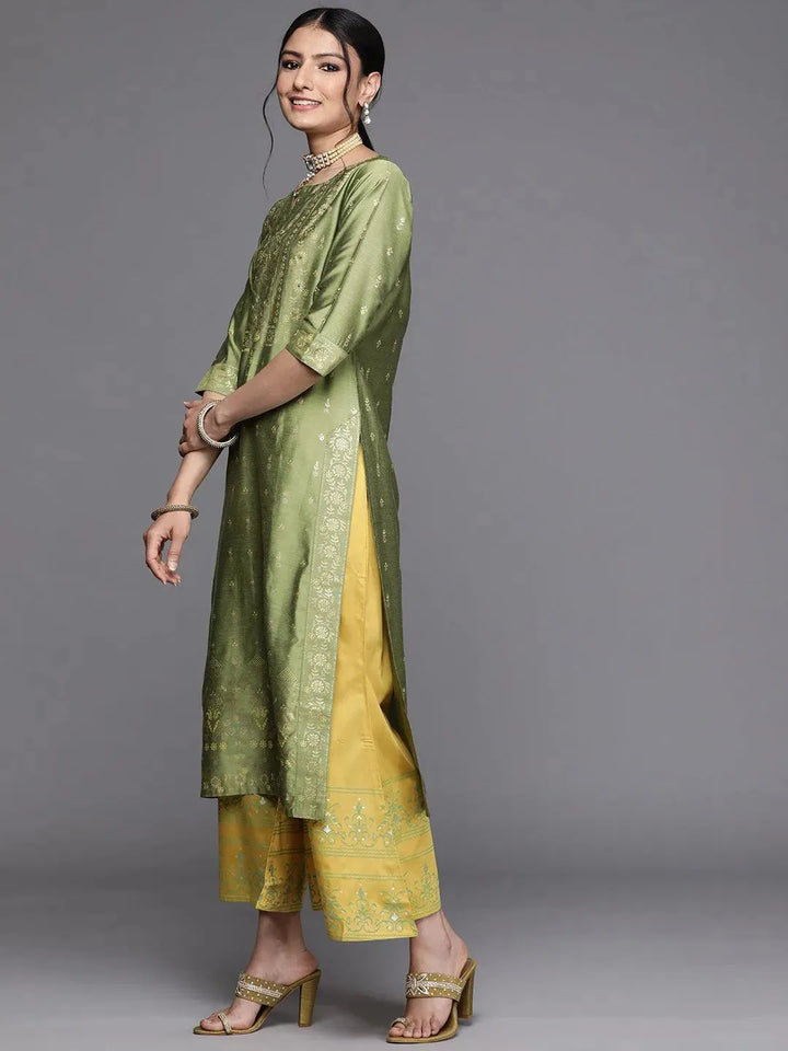 Green Printed Chanderi Silk Kurta - Libas