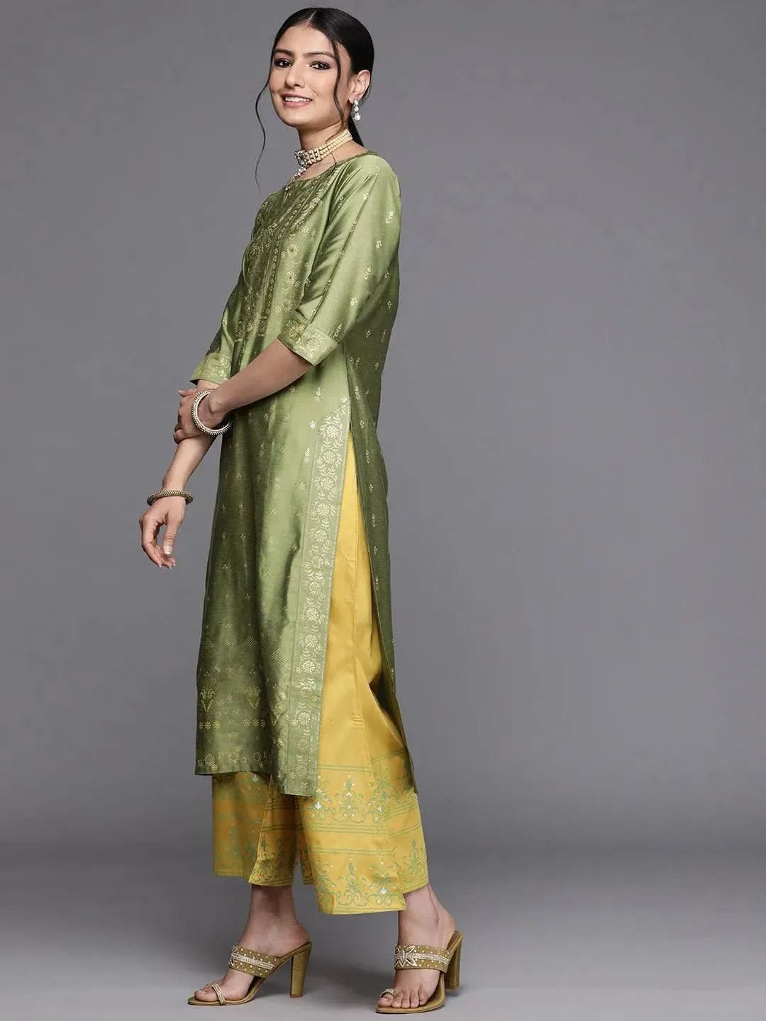 

Green Printed Chanderi Silk Kurta