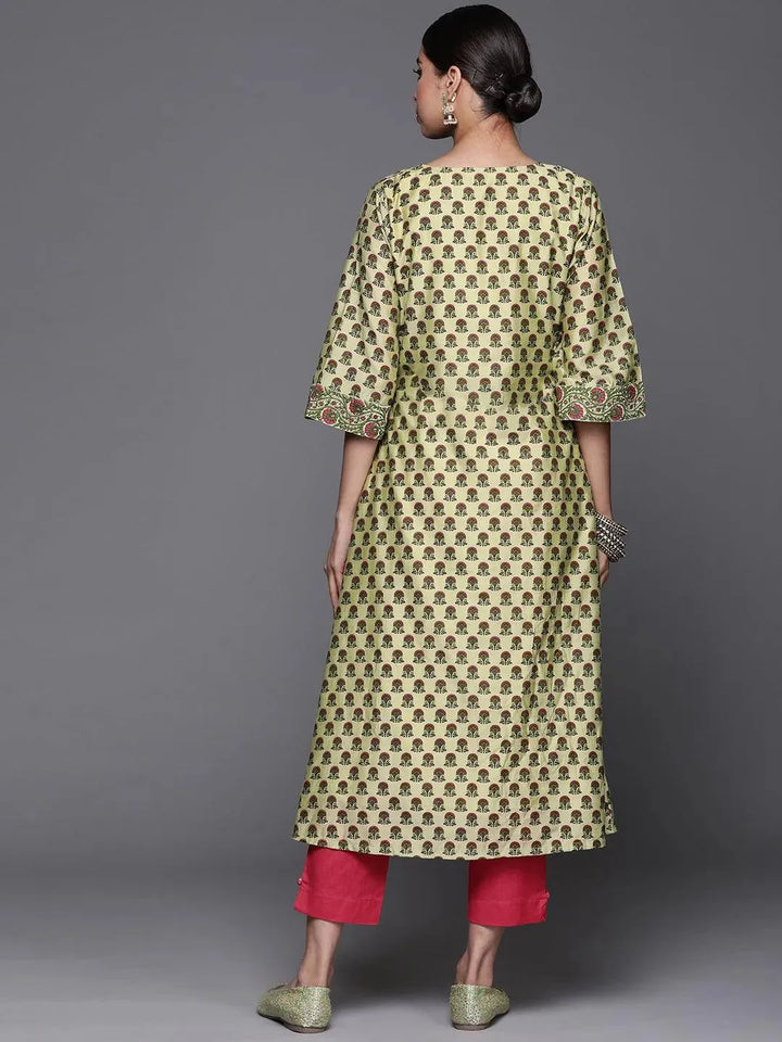 Green Printed Chanderi Silk Kurta - Libas
