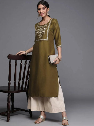 Green Printed Chanderi Silk Kurta - Libas