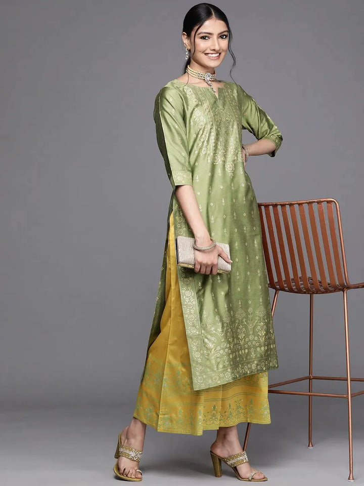Green Printed Chanderi Silk Kurta - Libas