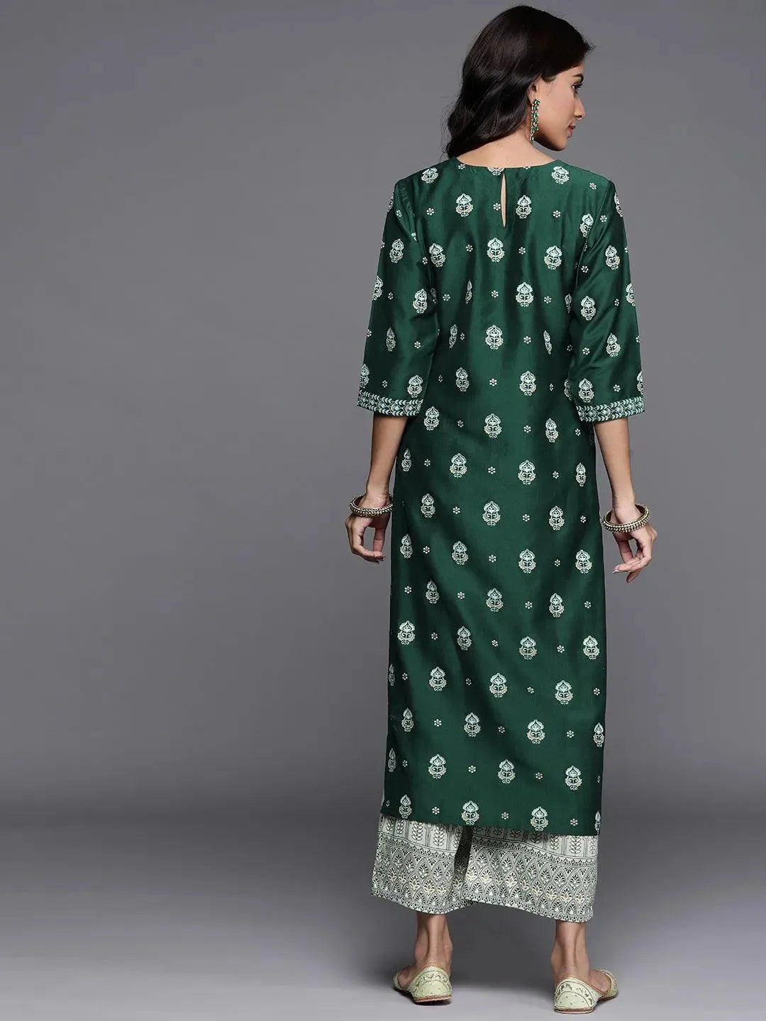 Green Printed Chanderi Silk Kurta - Libas 
