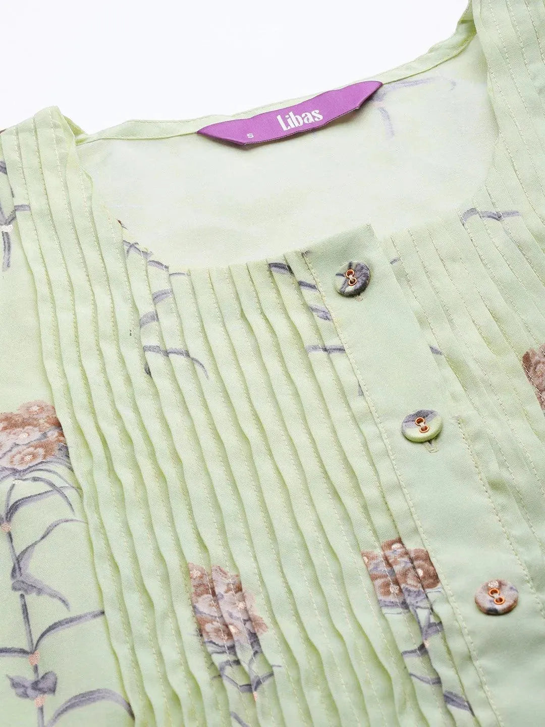 Green Printed Chanderi Silk Kurta - Libas 