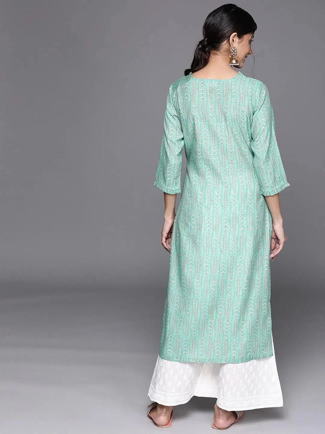 Green Printed Chanderi Silk Kurta - Libas