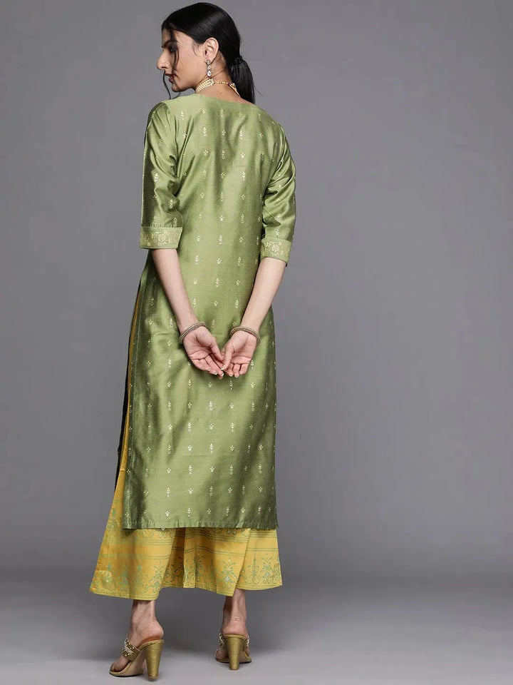 Green Printed Chanderi Silk Kurta - Libas