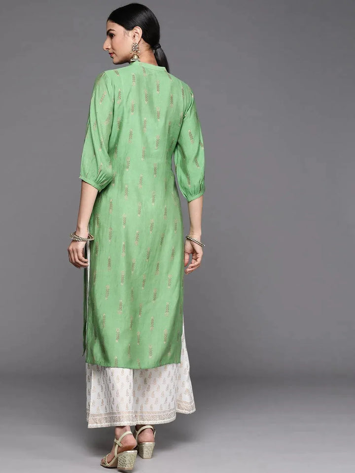 Green Printed Chanderi Silk Kurta - Libas