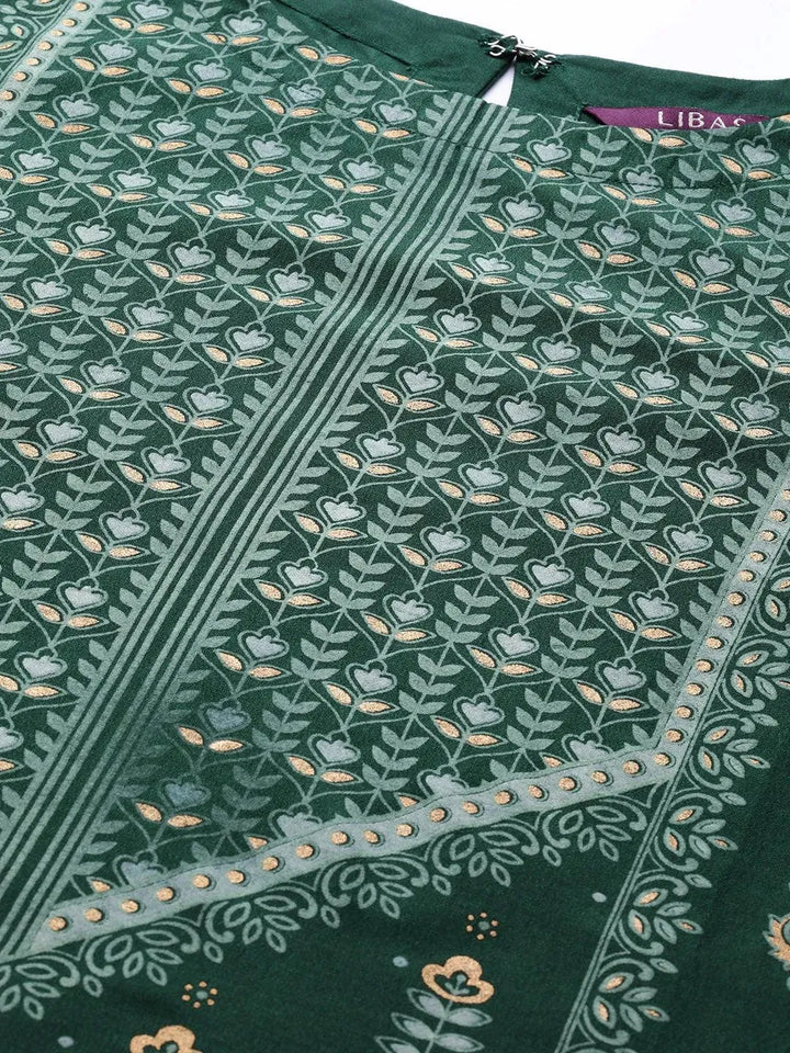 Green Printed Chanderi Silk Kurta - Libas