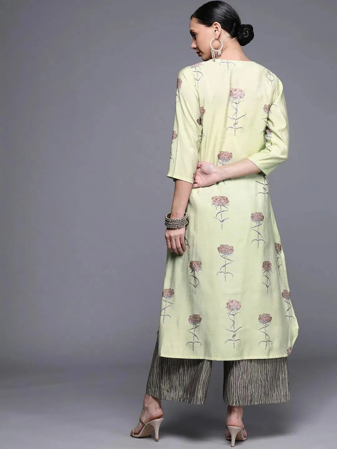 Green Printed Chanderi Silk Kurta - Libas