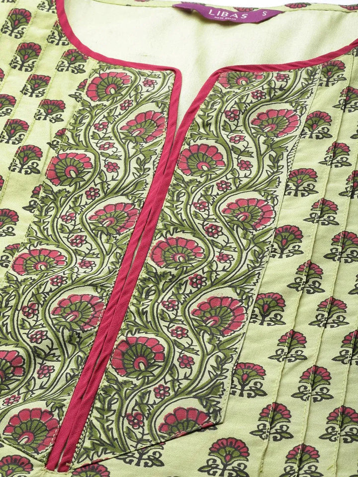 Green Printed Chanderi Silk Kurta - Libas