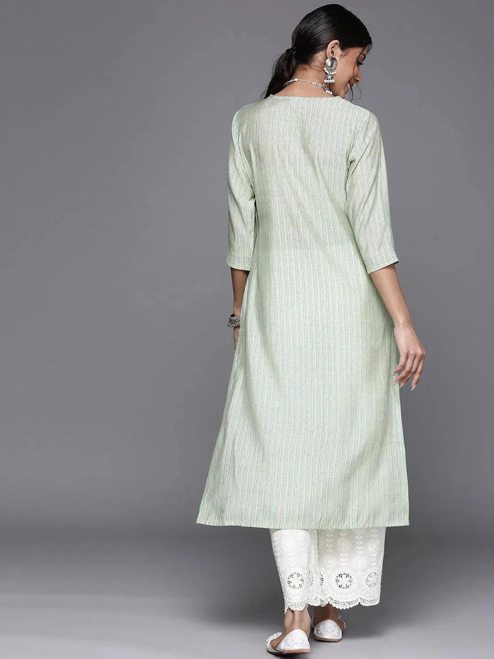 Green Printed Chanderi Silk Kurta - Libas