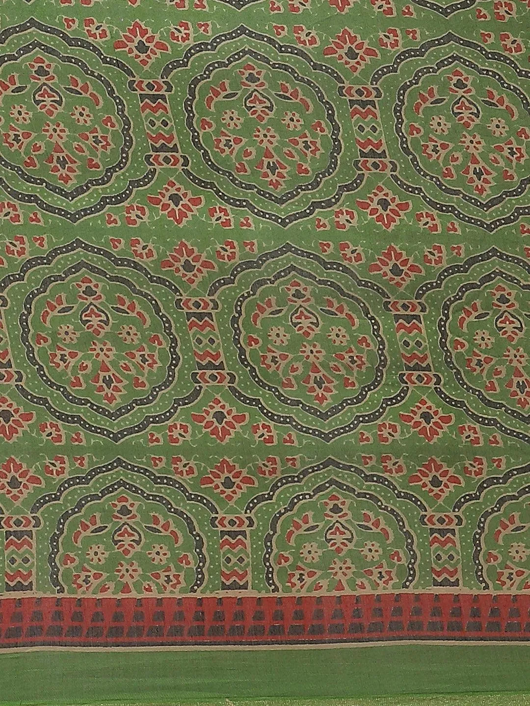 Green Printed Chanderi Silk Saree - Libas 
