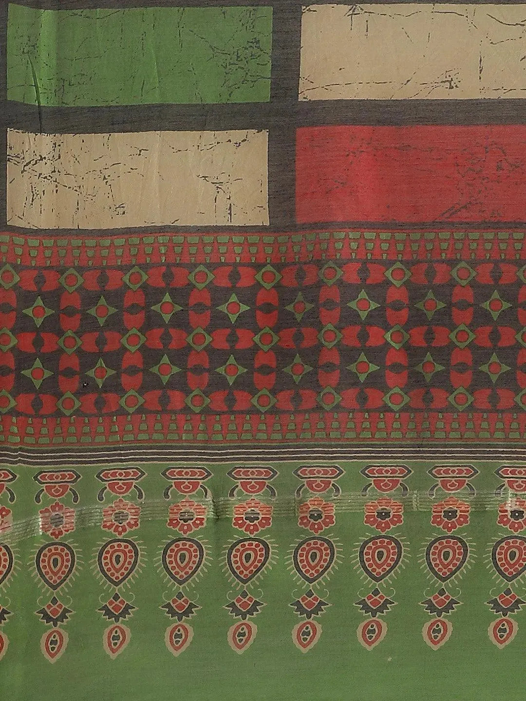 Green Printed Chanderi Silk Saree - Libas 