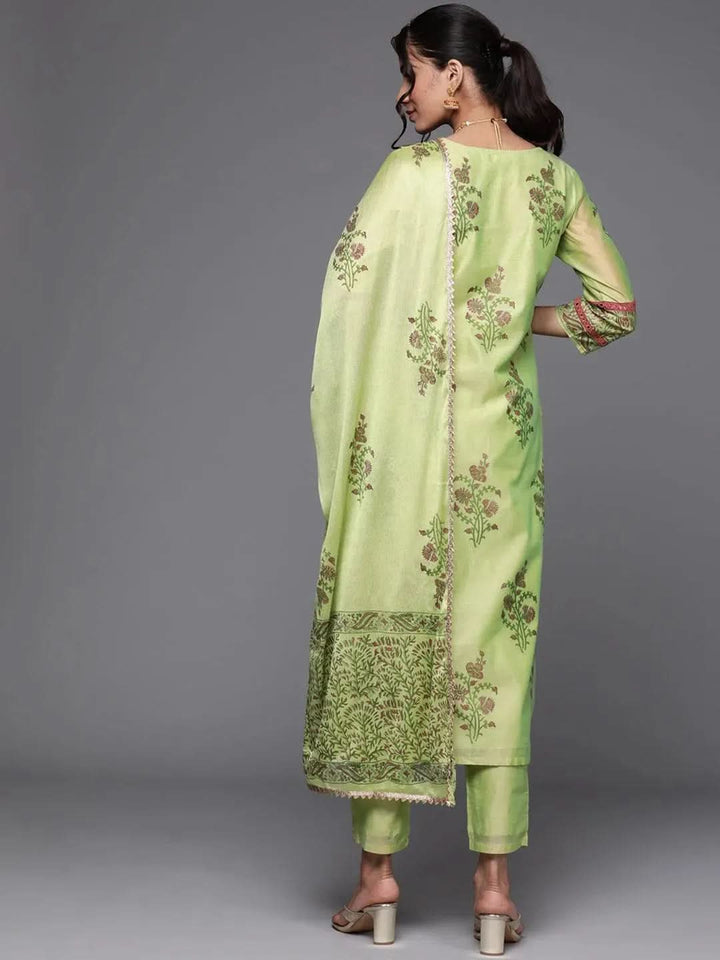 Green Printed Chanderi Silk Suit Set - Libas