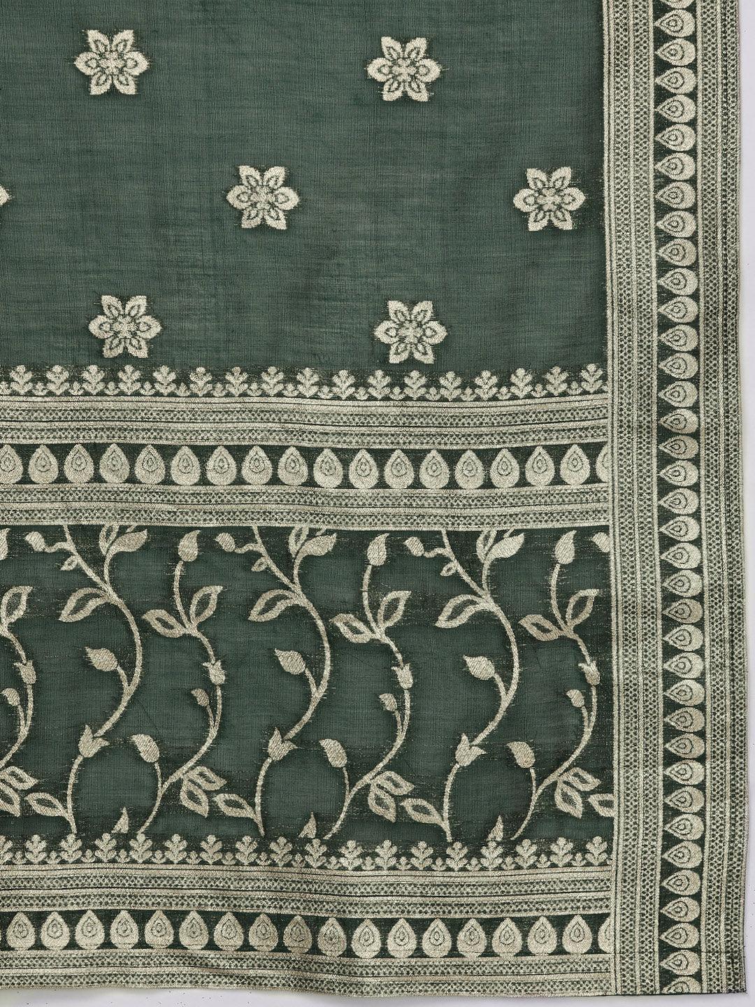Green Printed Chanderi Silk Straight Suit Set - Libas
