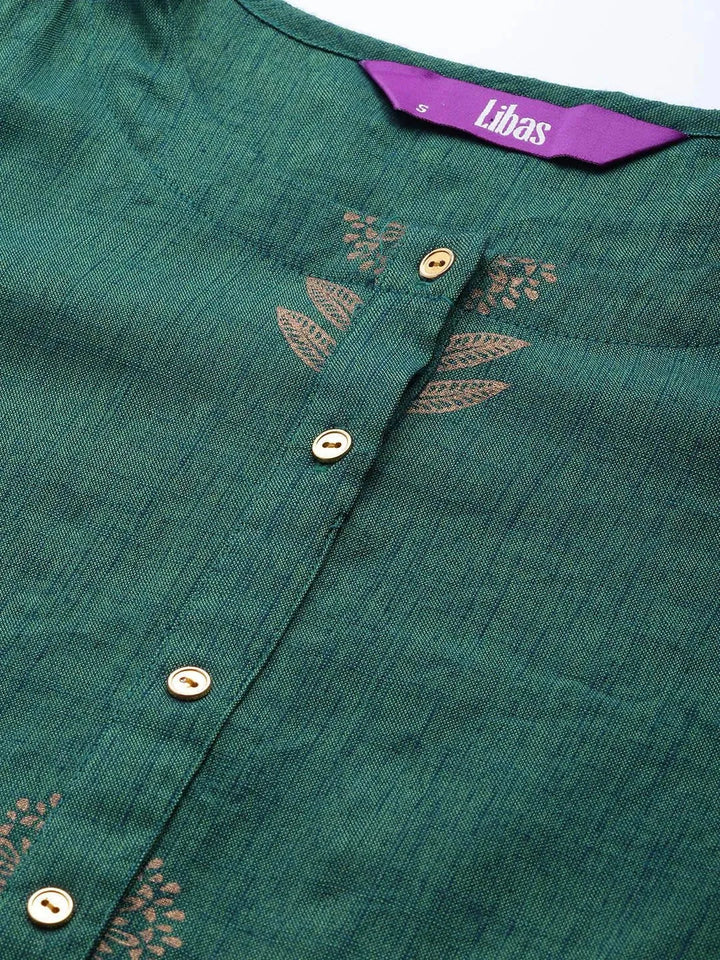 Green Printed Chanderi Silk Suit Set - Libas