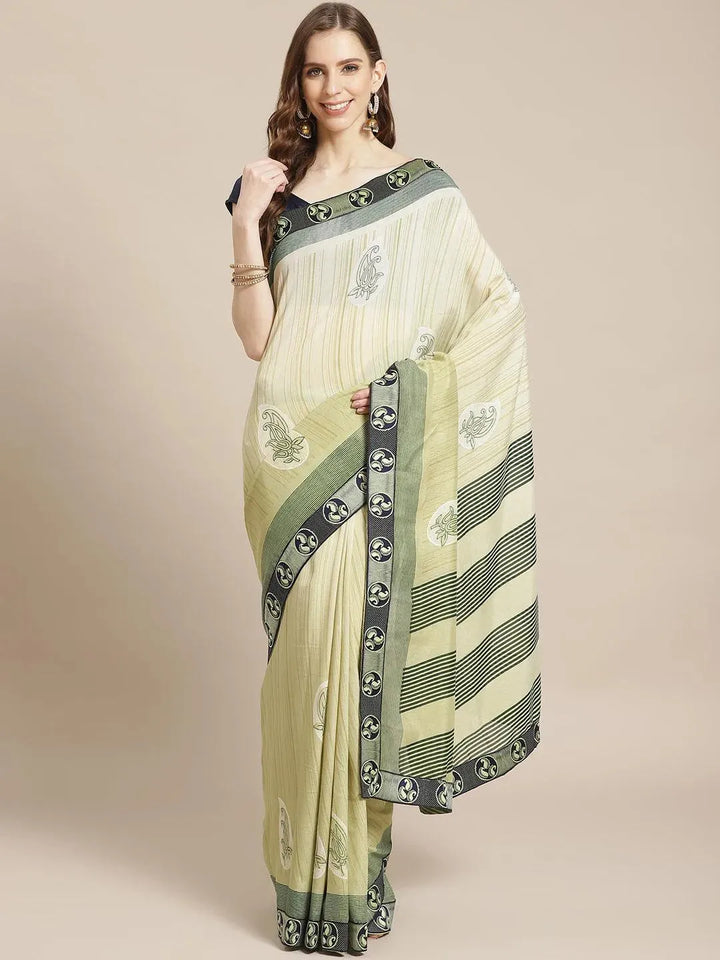 Green Printed Chiffon Saree - Libas