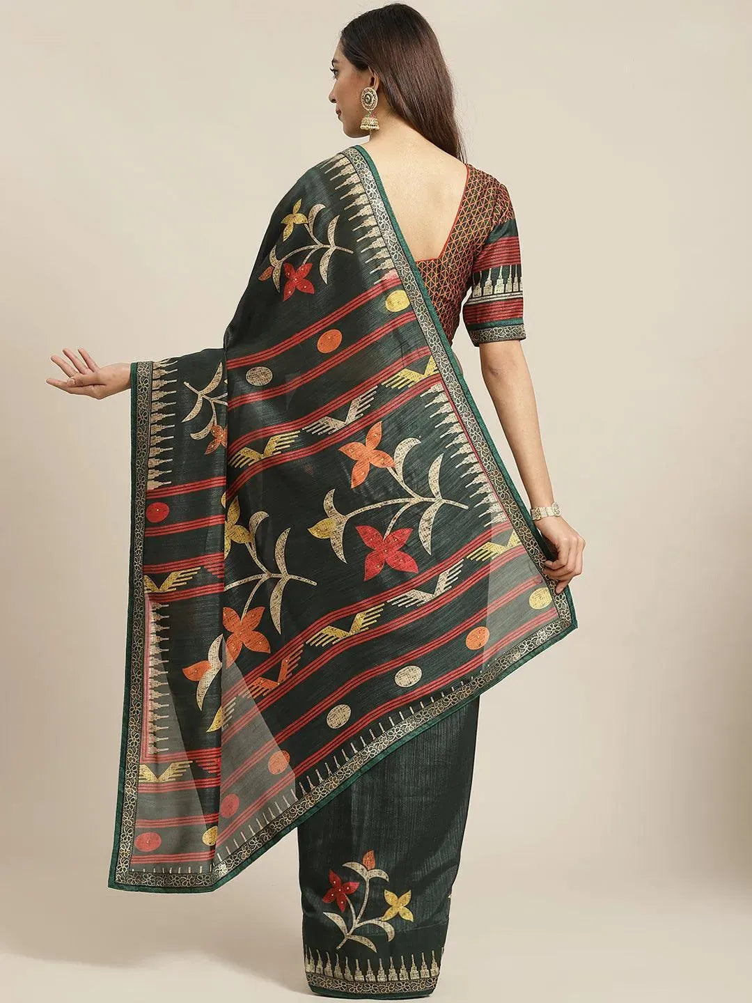 Green Printed Chiffon Saree - Libas