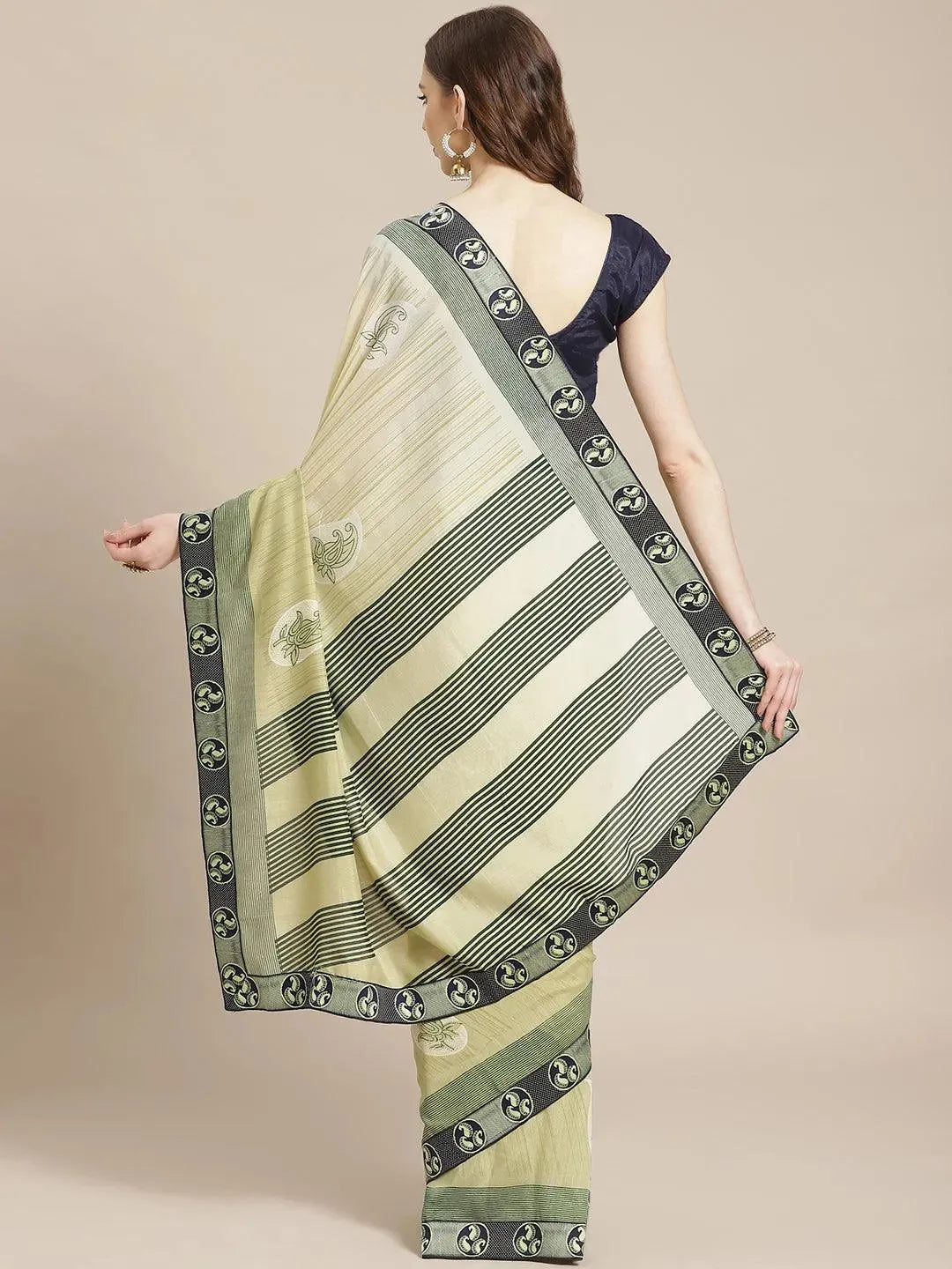 Green Printed Chiffon Saree - Libas