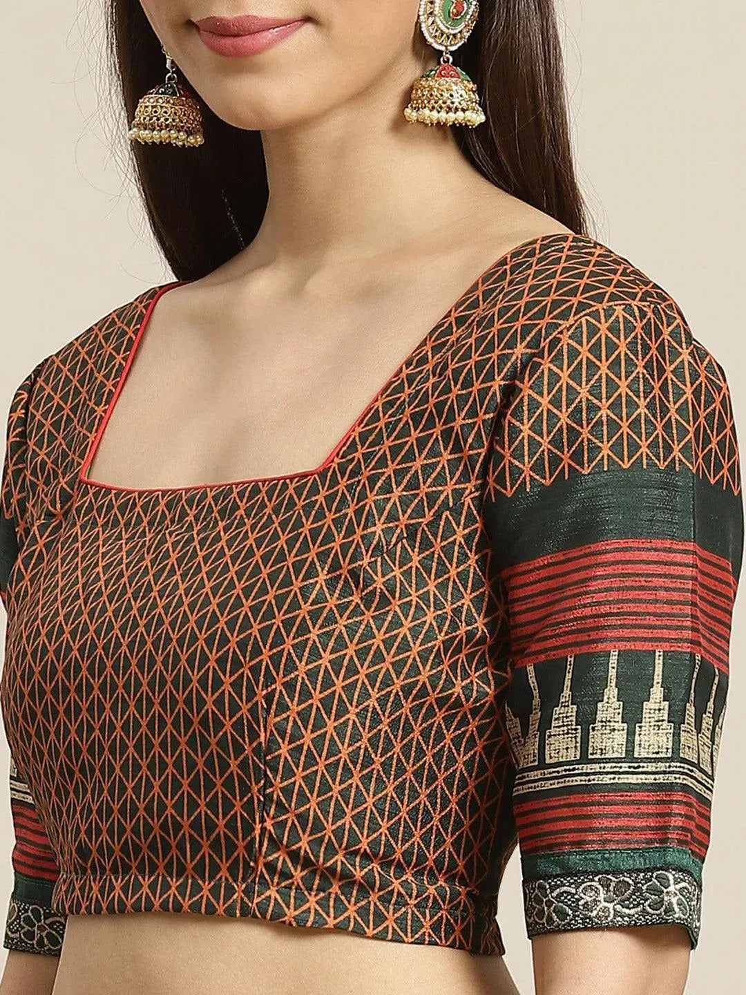 Green Printed Chiffon Saree - Libas 