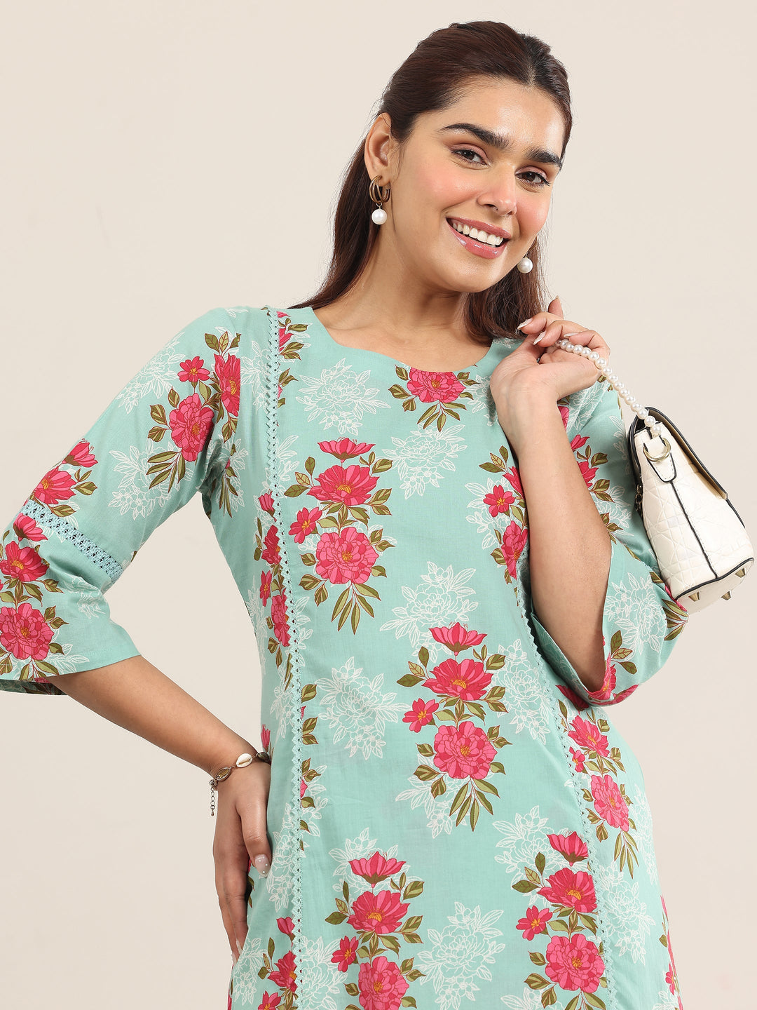  Green Printed Cotton A-line Kurta Set 