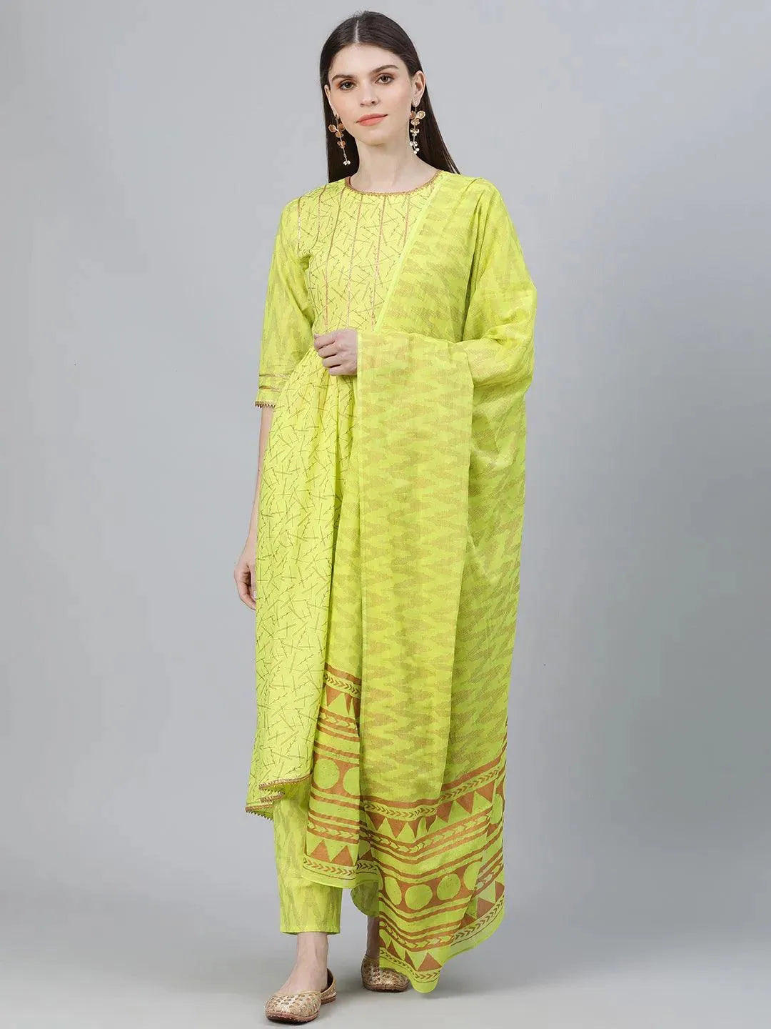 Green Printed Cotton Suit Set - Libas