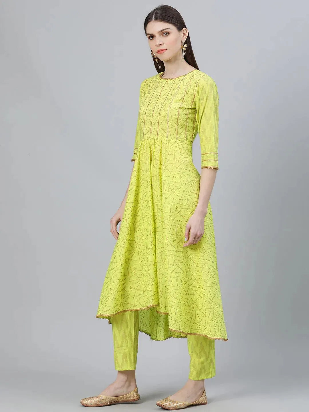 Green Printed Cotton Suit Set - Libas