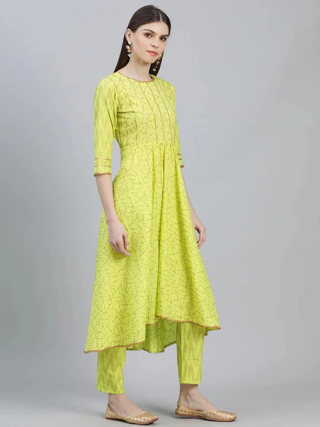 Green Printed Cotton Suit Set - Libas 