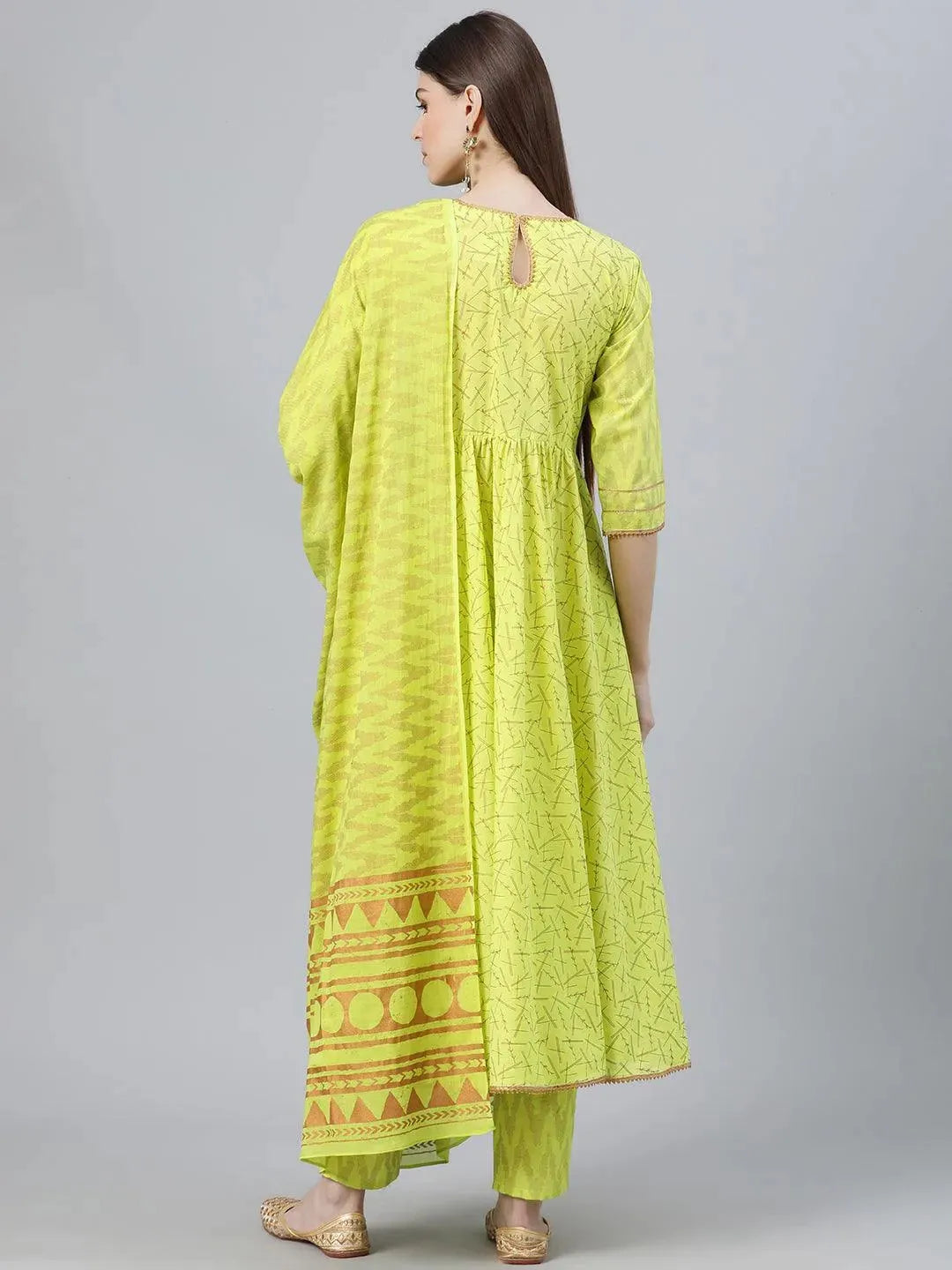 Green Printed Cotton Suit Set - Libas 