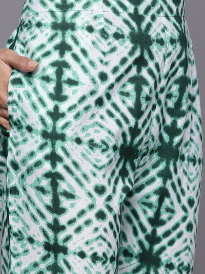 Green Printed Cotton A-Line Suit Set - Libas