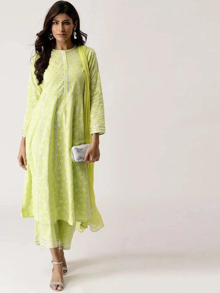 Green Printed Cotton Suit Set - Libas