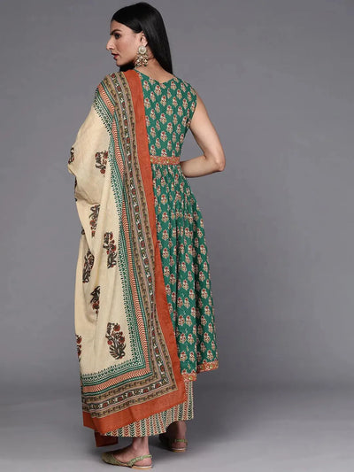 Green Printed Cotton Suit Set - Libas