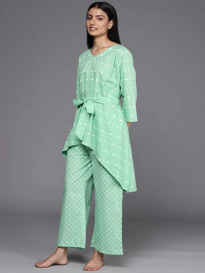 Green Printed Cotton Kurta Set - Libas