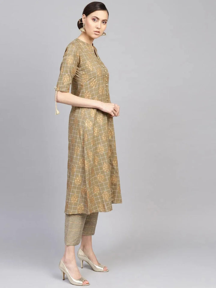 Green Printed Pure Cotton Kurta Set - Libas