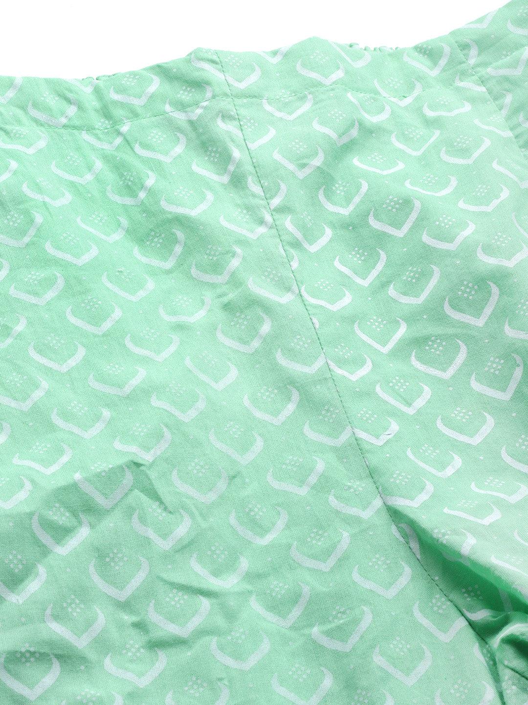Green Printed Cotton Kurta Set - Libas