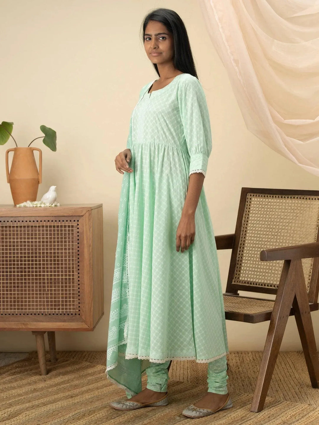 Green Printed Cotton Suit Set - Libas