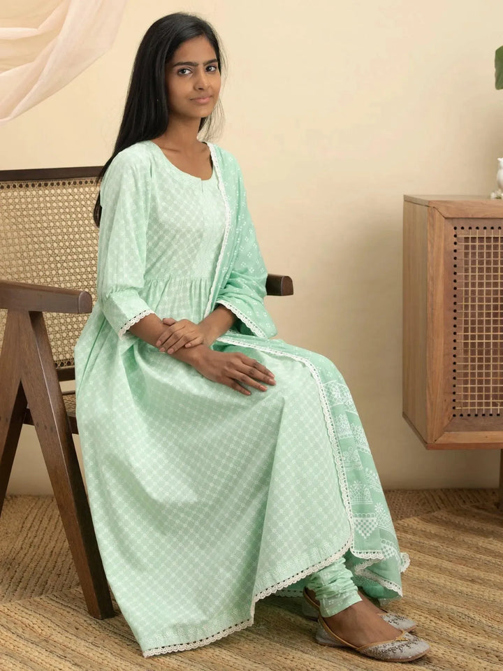 Green Printed Cotton Suit Set - Libas