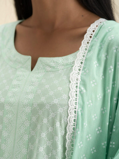 Green Printed Cotton Suit Set - Libas