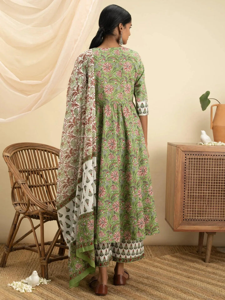 Green Printed Cotton Suit Set - Libas