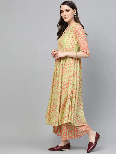 Green Printed Cotton Kurta Set - Libas